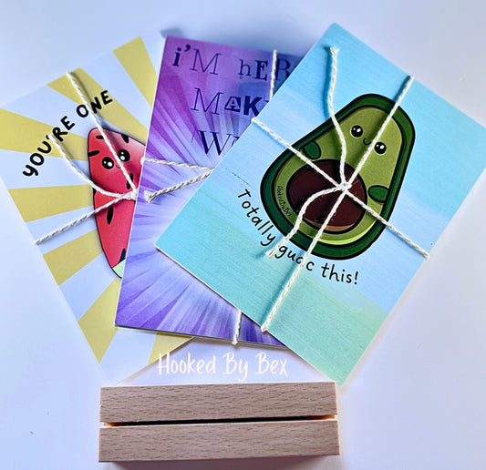 Cute and fun postcard pack with wooden stand